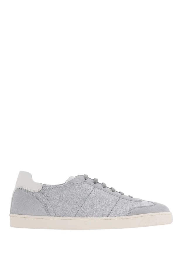 Men's gray cotton and leather sneakers - photo 1
