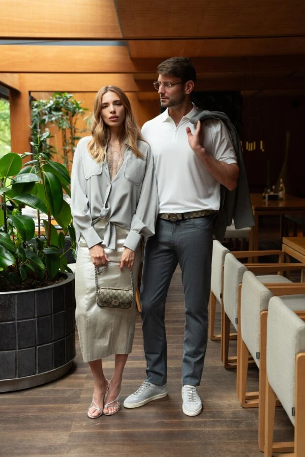 Brunello Cucinelli men's gray cotton and leather sneakers 186842 - photo 2