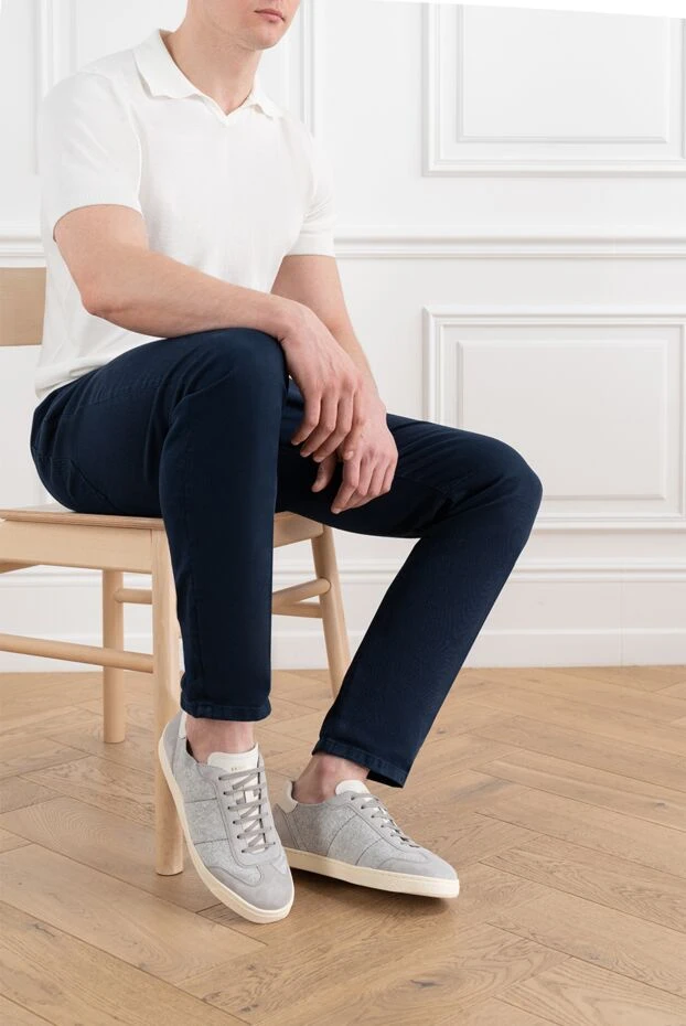 Brunello Cucinelli men's gray cotton and leather sneakers 186842 - photo 3