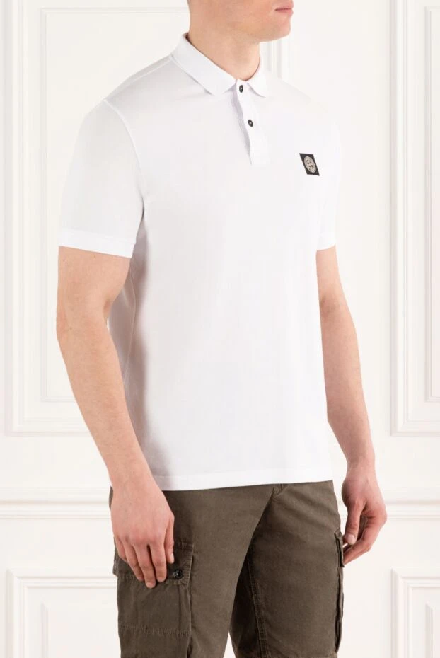 Stone Island белое поло из трикотажного хлопка мужское с логотипом 186845 - фото 3