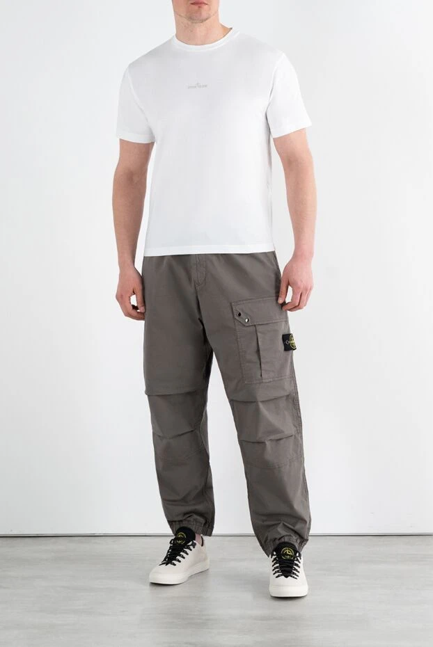 Stone Island men's white cotton t-shirt with print 186847 - photo 2