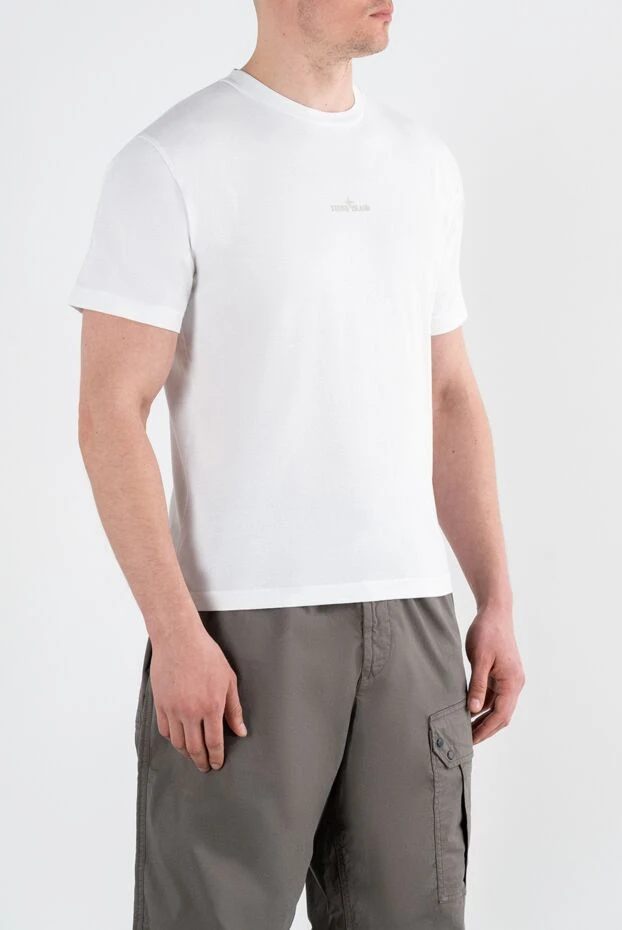 Stone Island баспасы бар ерлерге арналған ақ мақтадан жасалған футболка 186847 - фото 3