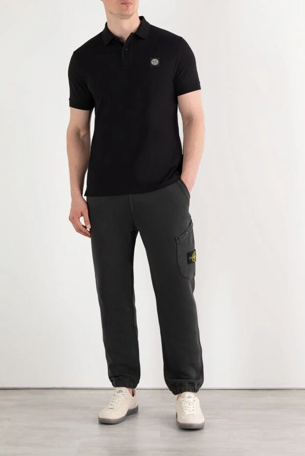 Stone Island черное поло из трикотажного хлопка мужское с логотипом 186850 - фото 2