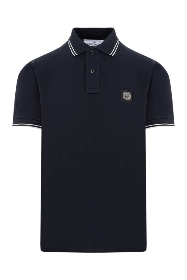 Dark blue cotton polo with logo on the chest - photo 1