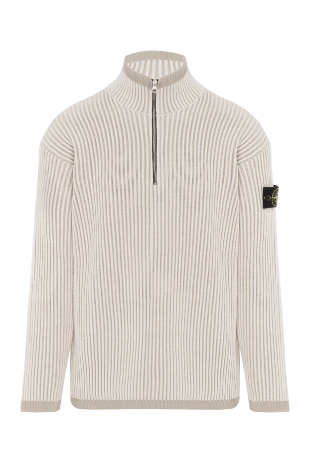 Бежевый шерстяной тройер в рубчик на молнии - фото 1