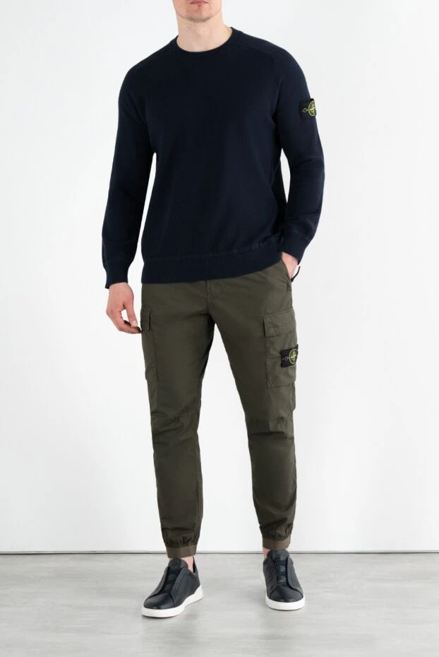 Stone Island синий свитшот из хлопка мужской с логотипом на рукаве 186857 - фото 3