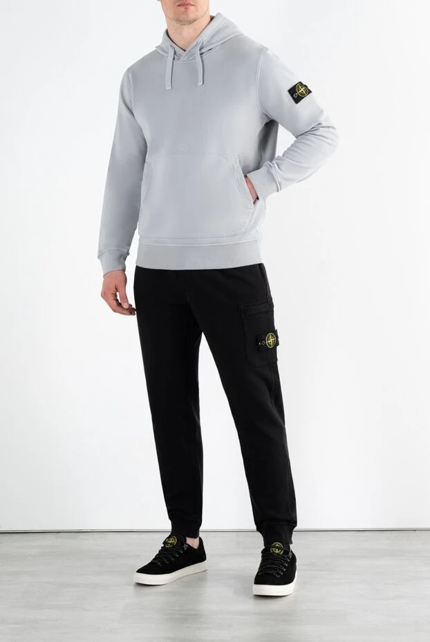 Stone Island мужской серый хлопковый худи с капюшоном и нашивкой с логотипом 186869 - фото 2