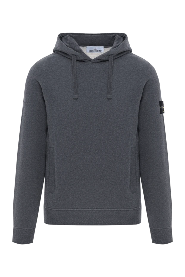 Men's dark gray cotton hoodie with logo patch - photo 1