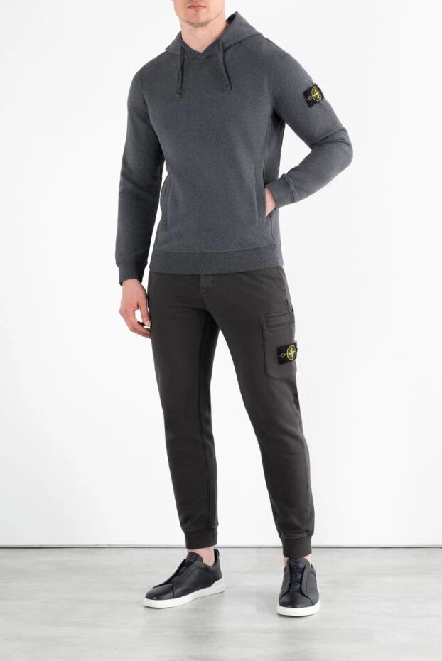 Stone Island мужской темно-серый хлопковый худи с капюшоном и нашивкой с логотипом 186870 - фото 2