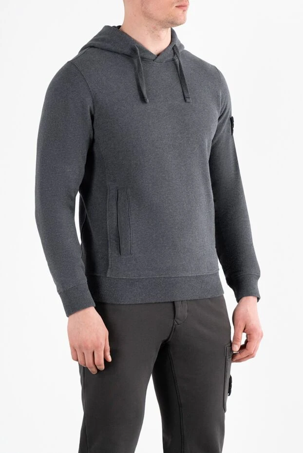 Stone Island мужской темно-серый хлопковый худи с капюшоном и нашивкой с логотипом 186870 - фото 3