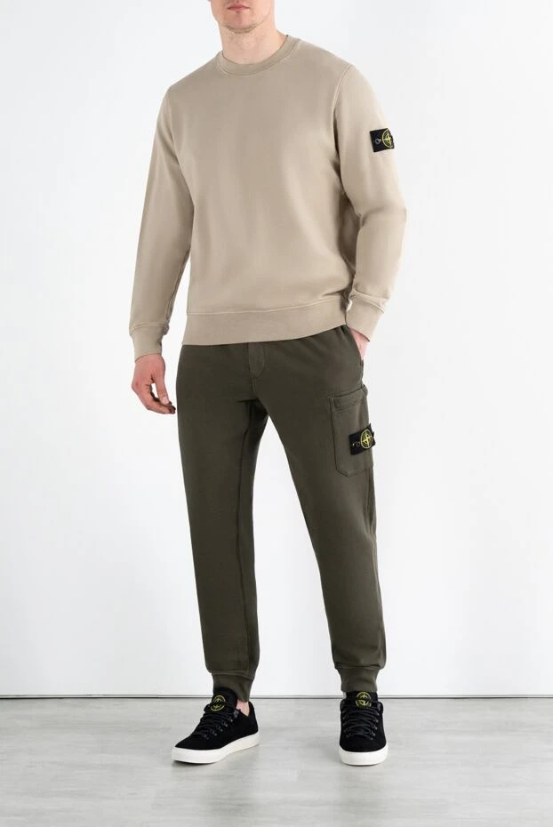 Stone Island свитшот мужской брендовый бежевый из хлопка с логотипом 186871 - фото 2