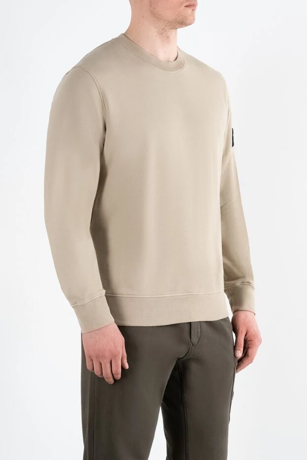 Stone Island свитшот мужской брендовый бежевый из хлопка с логотипом 186871 - фото 3