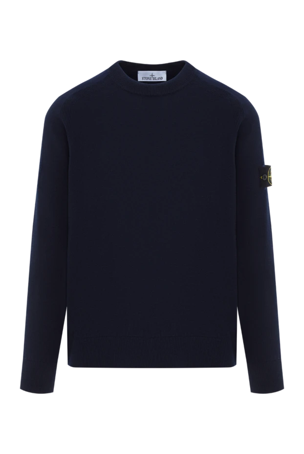 Синий джемпер мужской из шерсти с логотипом - фото 1