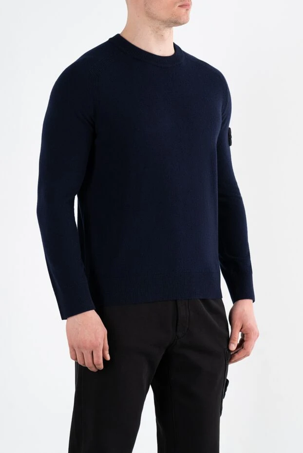 Stone Island синий джемпер мужской из шерсти с логотипом 186881 - фото 3