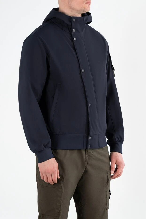 Stone Island синяя ветровка с логотипом и капюшоном мужская 186887 - фото 3