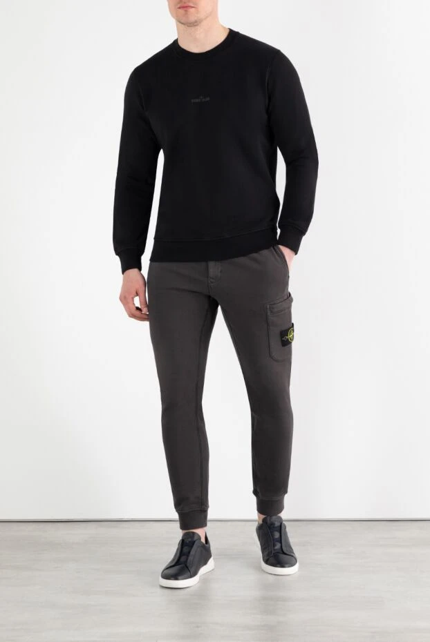 Stone Island толстовка из хлопкового флиса с круглым вырезом и логотипом спереди и сзади 186905 - фото 2