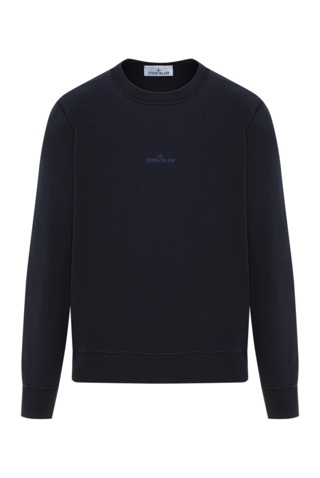 Men's blue cotton sweatshirt with round neck - photo 1