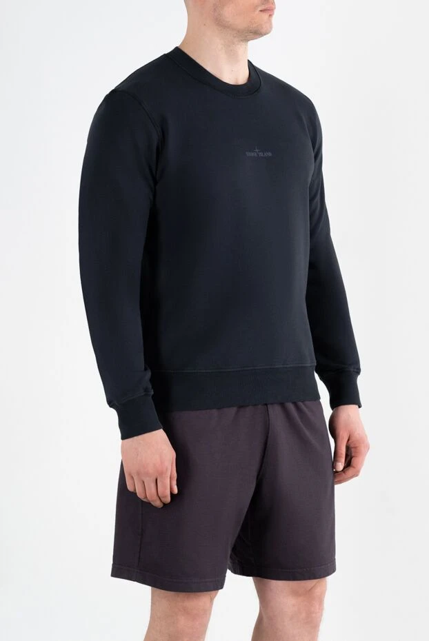 Stone Island свитшот мужской синий из хлопка с круглым вырезом 186908 - фото 3