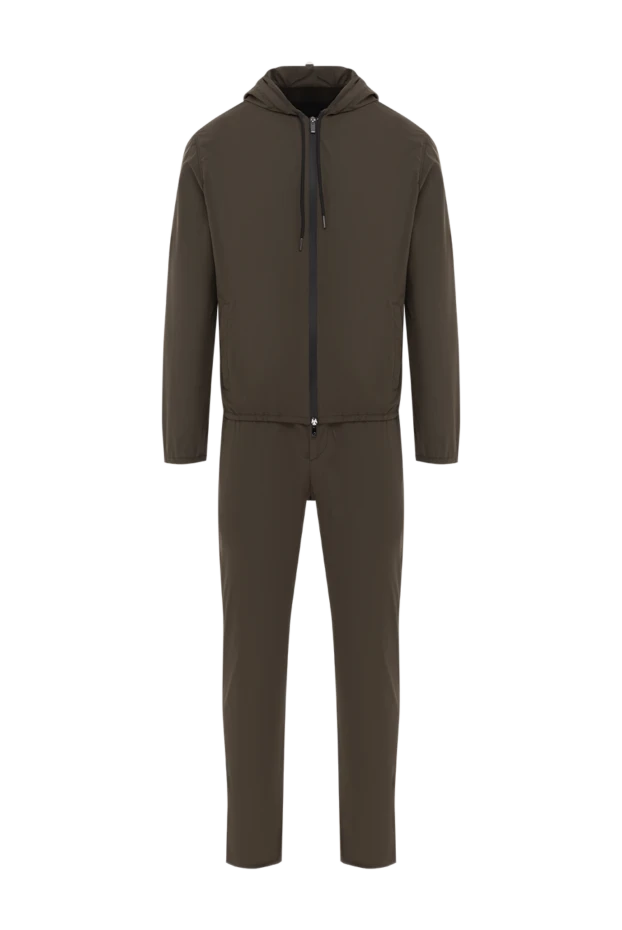 Зеленый мужской спортивный костюм с капюшоном из хлопка и кашемира - фото 1