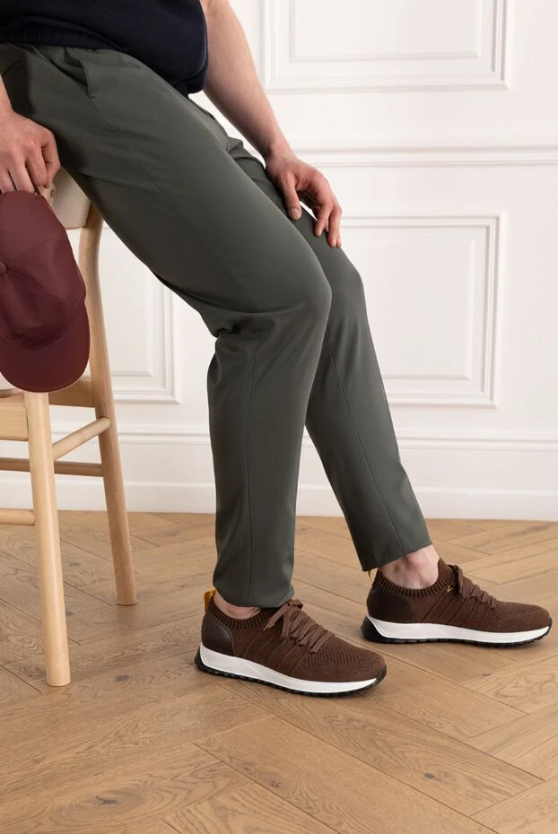 Doucal`s өкшесіне былғары кірістірілген матадан жасалған ультра жеңіл кроссовкалар, қоңыр түсті 186919 - фото 2