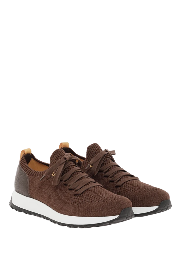 Doucal`s ультралегкие кроссовки из ткани с кожаной вставкой на пятке коричневые 186919 - фото 3