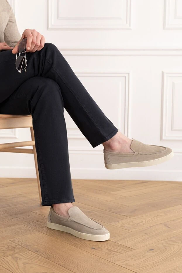 Barrett men's beige nubuck loafers with white sole 186925 - photo 2