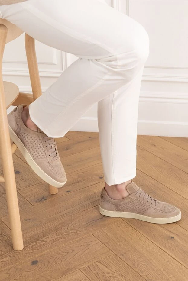 Barrett men's beige suede flex sneakers with perforations 186931 - photo 3