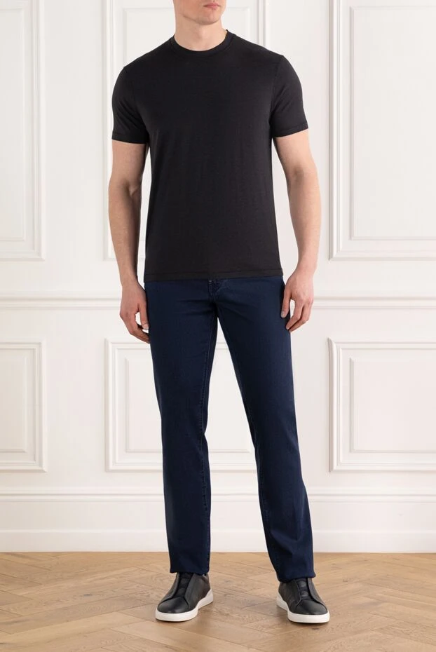 Scissor Scriptor крокодил былғары кірістірулері бар қою көк джинсы 186939 - фото 2