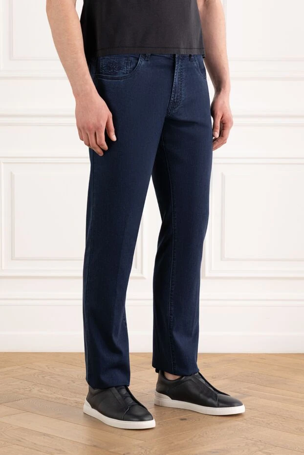 Scissor Scriptor крокодил былғары кірістірулері бар қою көк джинсы 186939 - фото 3