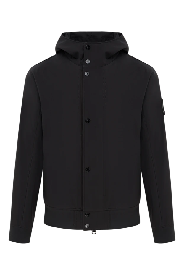 Темно-синяя ветровка с логотипом мужская на молнии и кнопках - фото 1