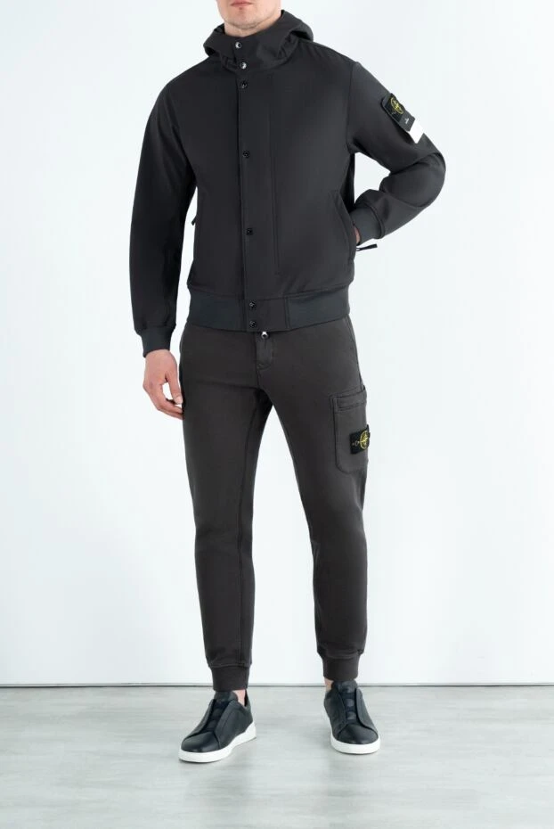 Темно-синяя ветровка с логотипом мужская на молнии и кнопках - фото 2