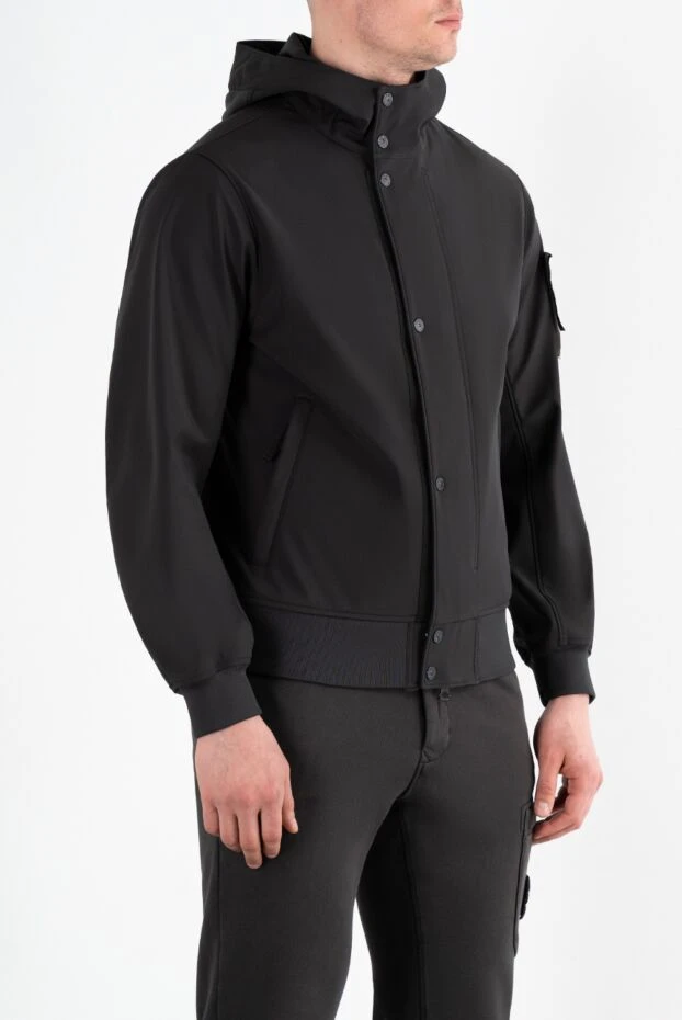 Stone Island темно-синяя ветровка с логотипом мужская на молнии и кнопках 186943 - фото 3
