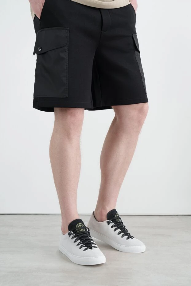 Stone Island мужские сникеры белые из нубука с черными шнурками 186945 - фото 2