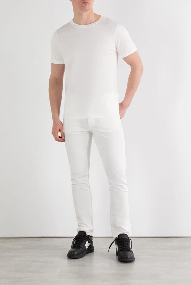 Stone Island графикалық басып шығарылған мақтадан жасалған ерлерге арналған ақ футболка 186947 - фото 2