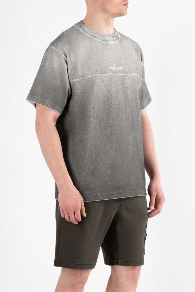Stone Island компас басып шығарылған және омбре эффектісі бар сұр ерлерге арналған футболка 186951 - фото 3