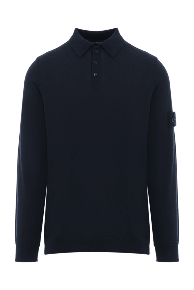 Long sleeve polo made of wool Lana men's blue with buttons - photo 1