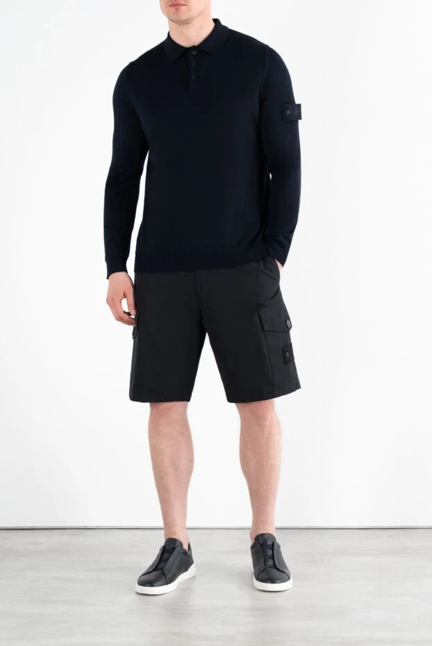 Stone Island поло с длинным рукавом из шерсти lana мужское синее на пуговицах 186957 - фото 2