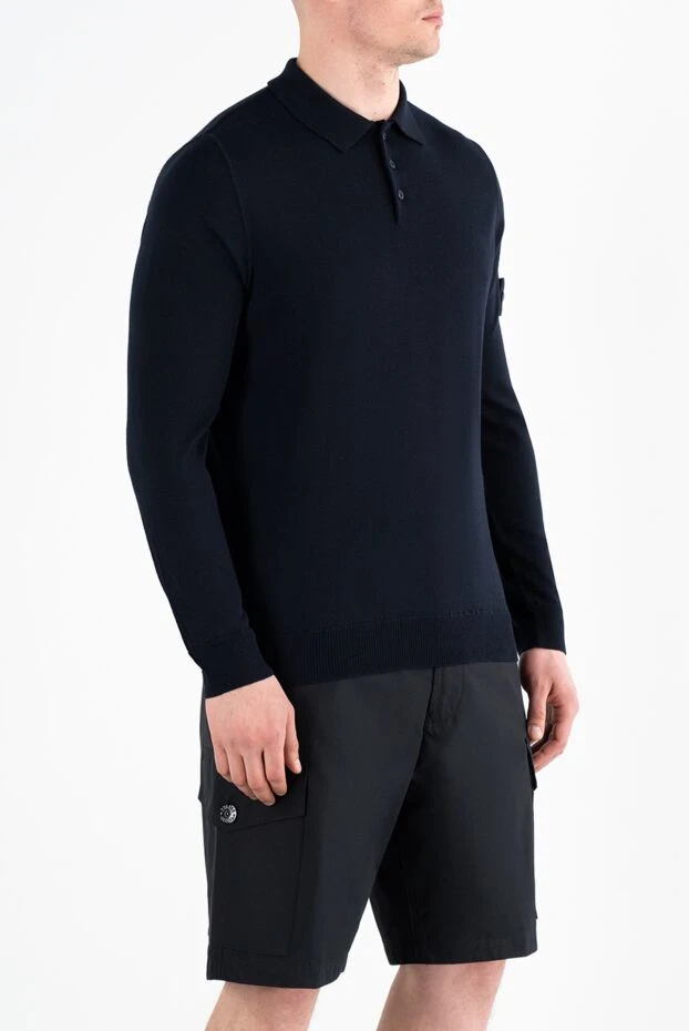 Stone Island поло с длинным рукавом из шерсти lana мужское синее на пуговицах 186957 - фото 3