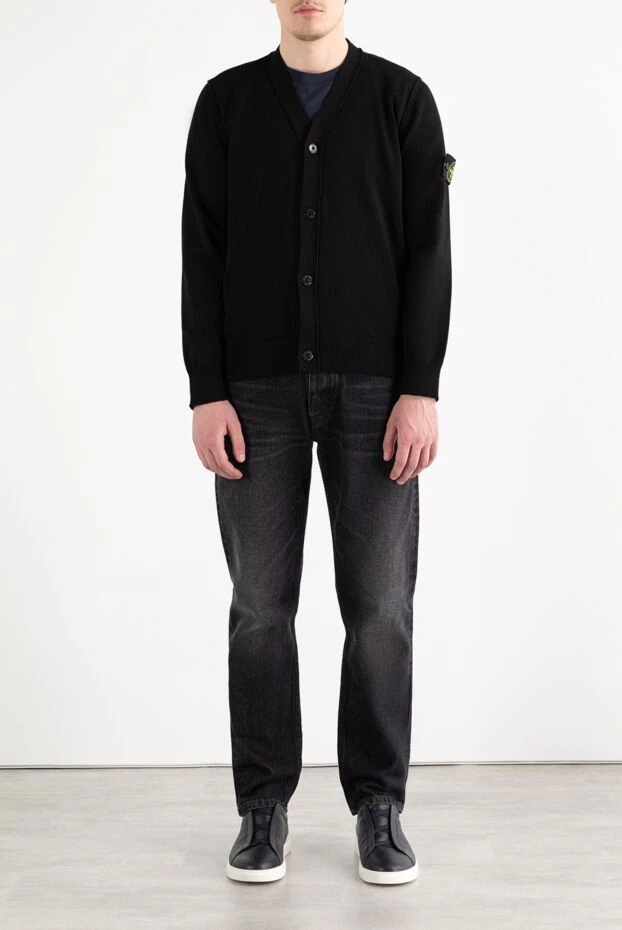 Stone Island вязаный кардиган из мягкого органического хлопка в рубчик черный 186958 - фото 2