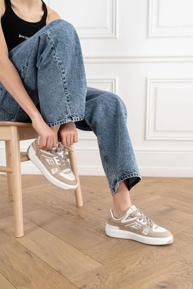 Balmain әйелдерге арналған жүн және бұзау терісінен жасалған b-court skate кроссовкалары
 186972 - фото 2