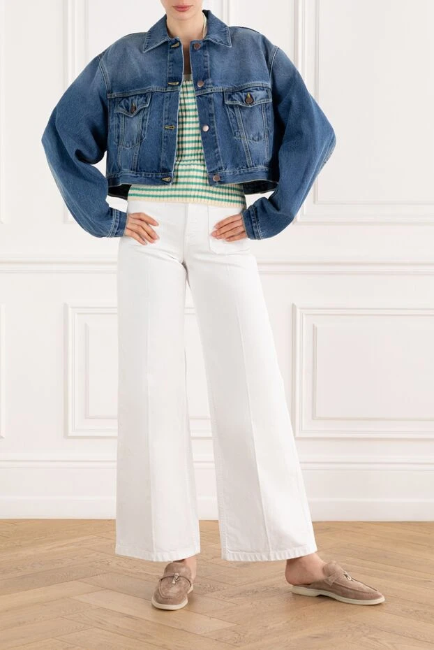 Prada джинсовая куртка с логотипом женская синяя 186982 - фото 2