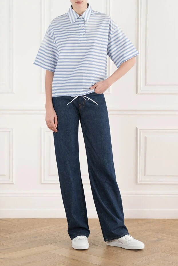 Prada блуза белая в голубую полоску из хлопка 186985 - фото 2