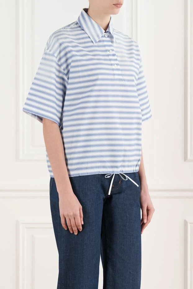 Prada блуза белая в голубую полоску из хлопка 186985 - фото 3