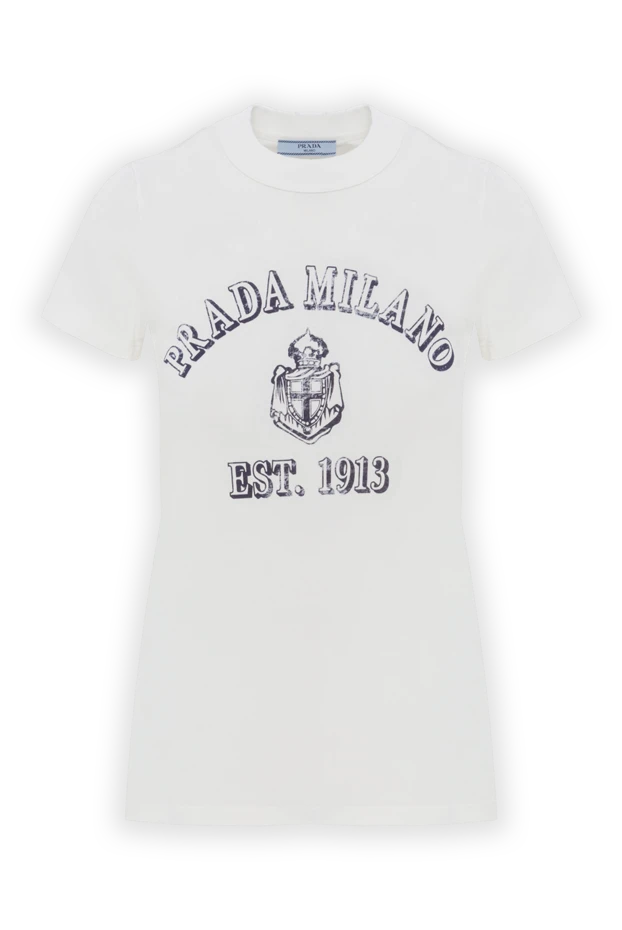 Women's White Cotton Graphic Logo T-Shirt - photo 1