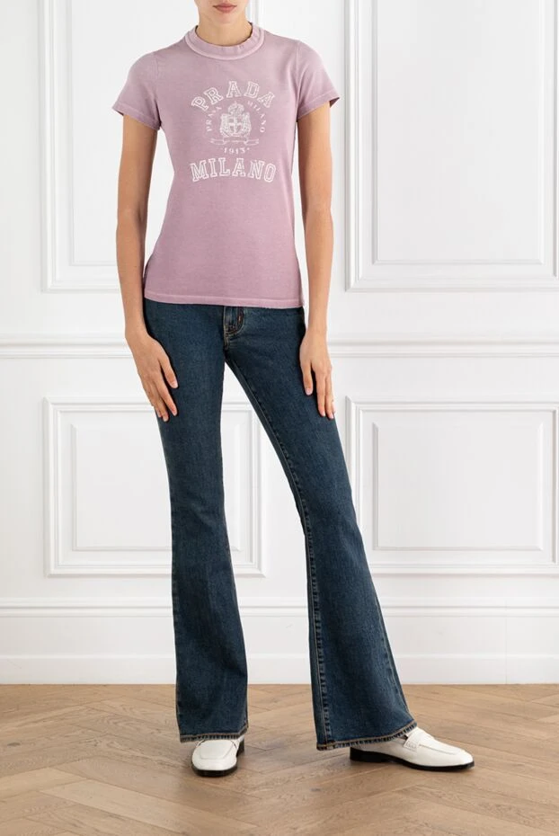 Prada женская футболка из розового джерси с принтом 186988 - фото 2