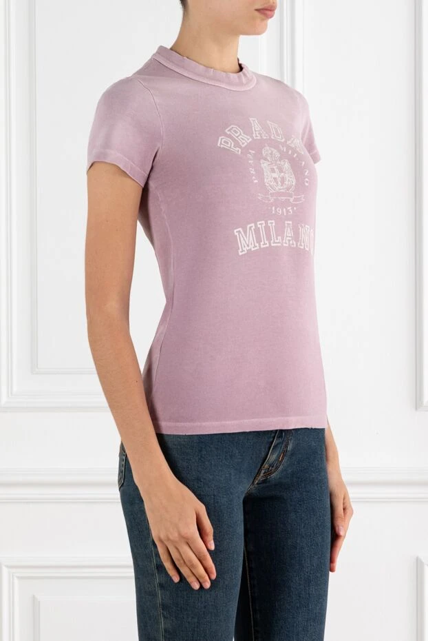 Prada женская футболка из розового джерси с принтом 186988 - фото 3