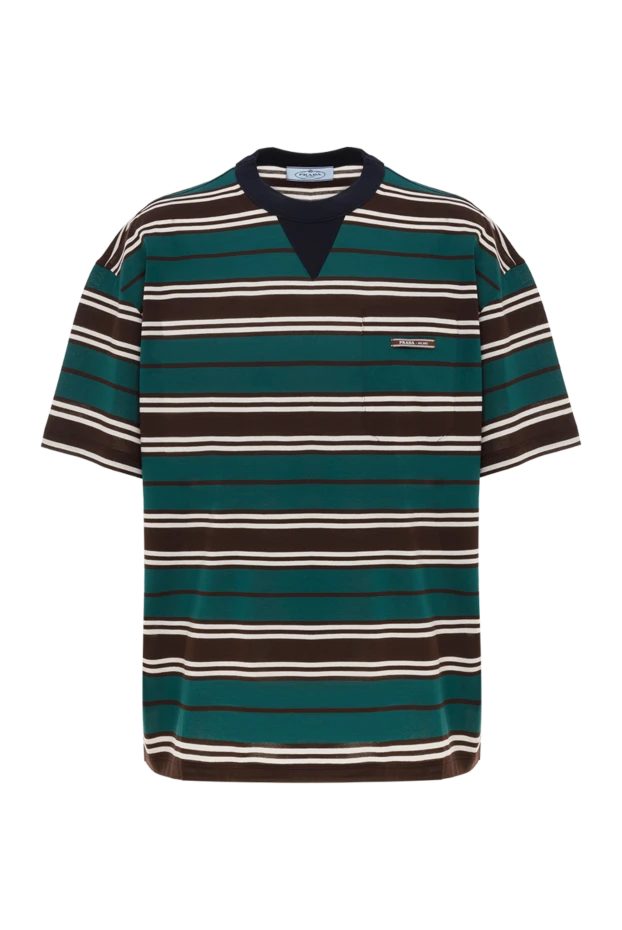 Полосатая футболка зеленая женская из хлопка - фото 1