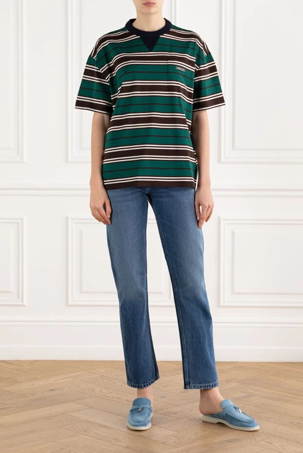 Prada полосатая футболка зеленая женская из хлопка 186990 - фото 2