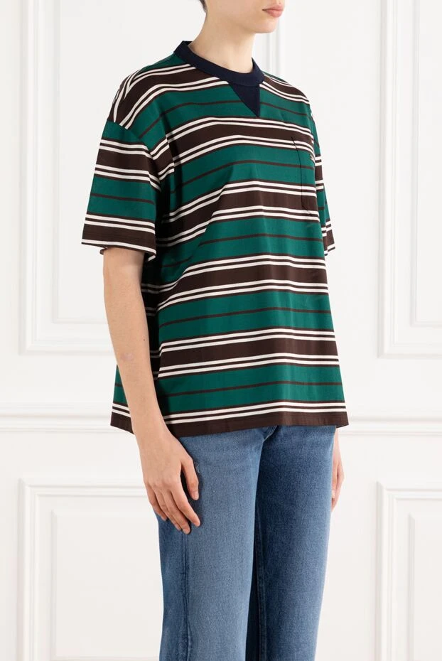 Prada полосатая футболка зеленая женская из хлопка 186990 - фото 3