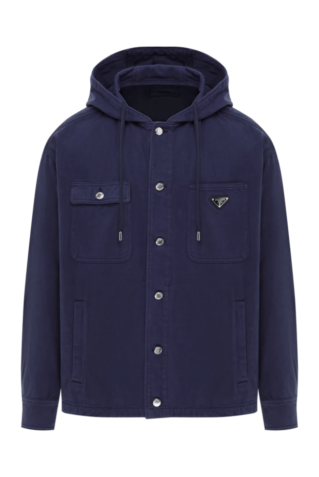 Джинсовая рубашка с капюшоном и логотипом синяя мужская - фото 1